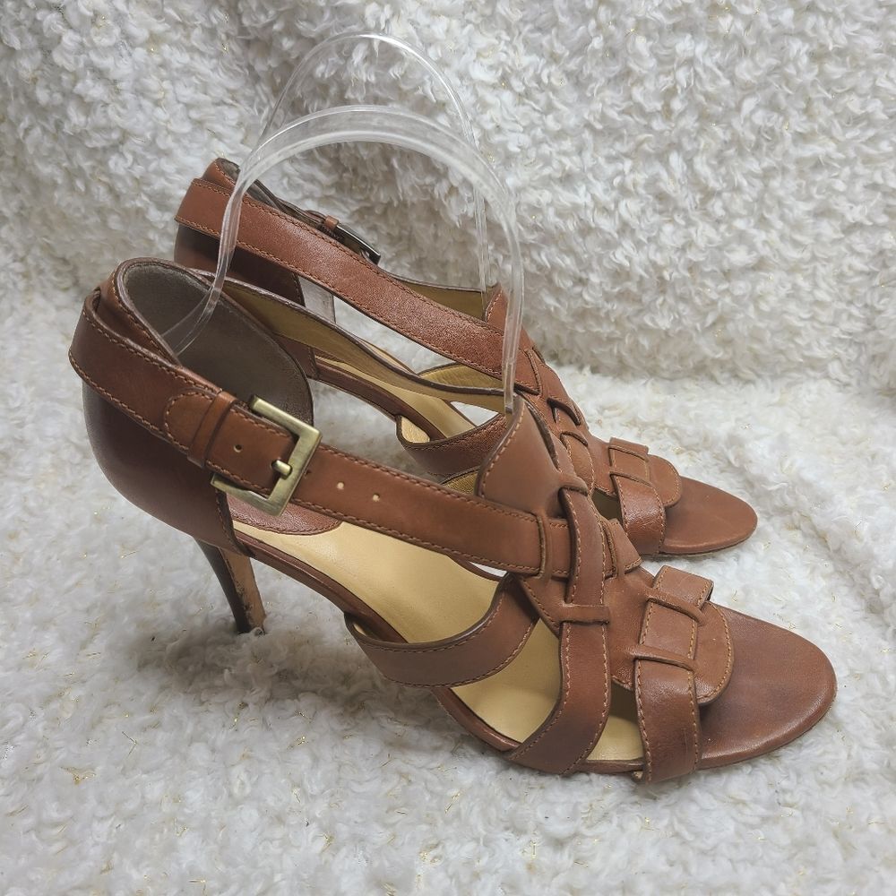 Cole‎ Haan Brown Leather Strappy Heeled Sandals sz 9